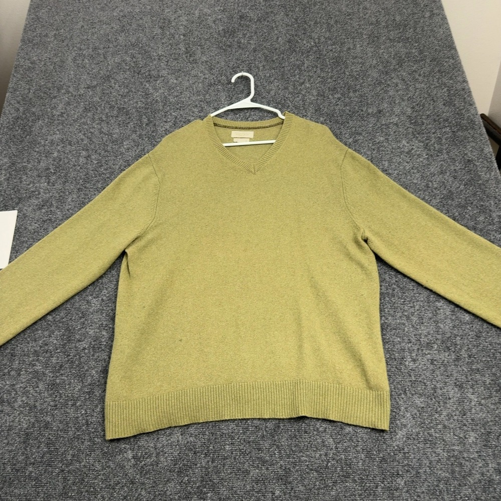 Banana Republic Sweater Mens XL Green Cotton Cashmere Luxury V-Neck Classic